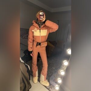 Moncler Women's Pink and Cream Ski Suit